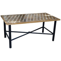 Italian Pietra Dura Low Table in Gold, Green and White Marble