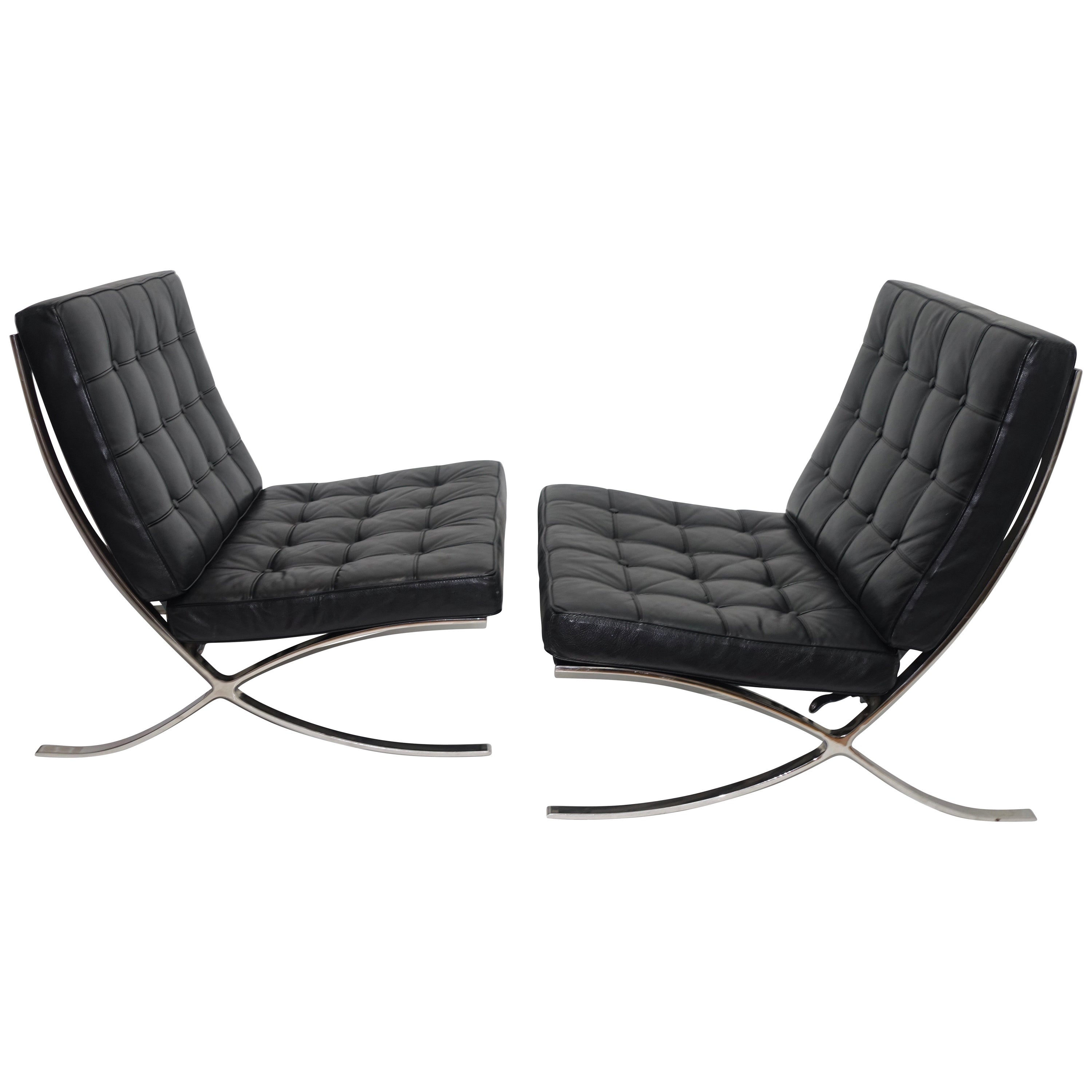 Pair Of Knoll Barcelona Style Black Leather Chairs Mies Van Der Pair Of Knoll Barcelona Style Black Leather Chairs Mies Van Der Rohe At 1stdibs