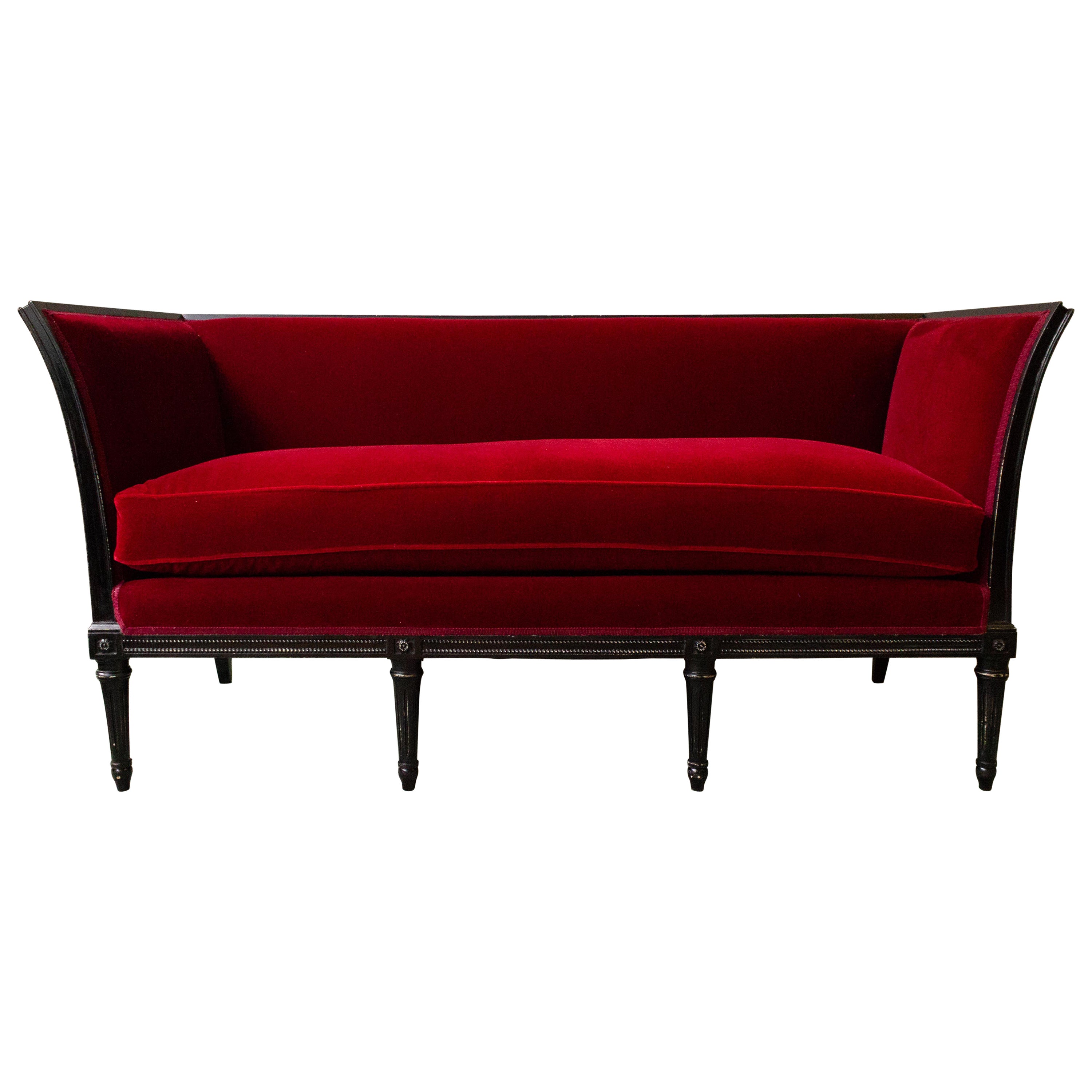 French Victorian Style ‘Modern’ Red Tufted Velvet Settee For Sale at