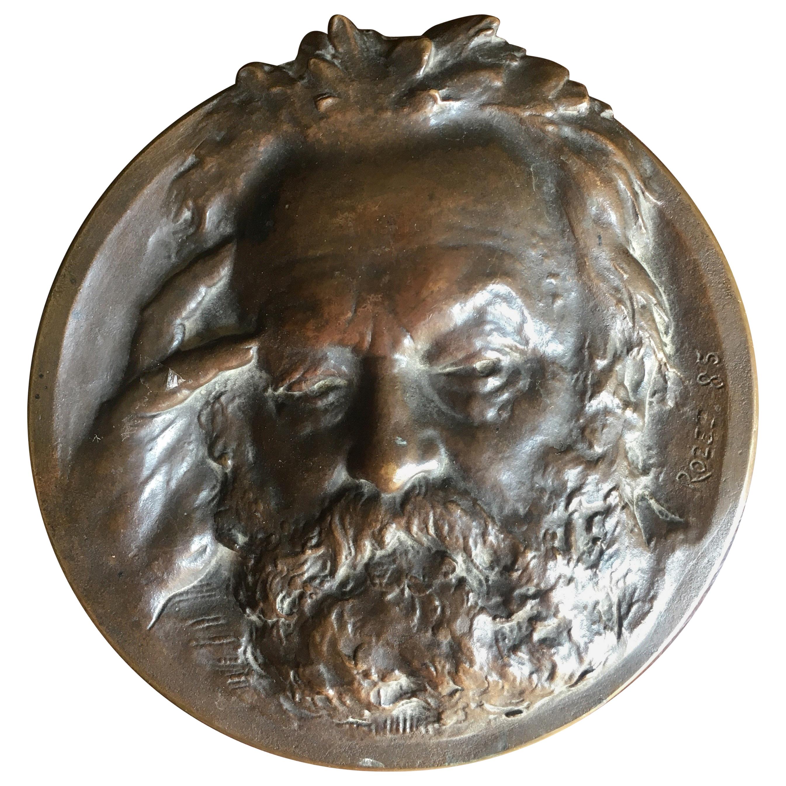 Bronze Plaque Portrait of Victor Hugo Marked Rozet 85