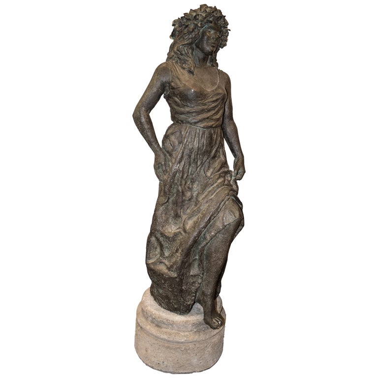 Art Nouveau Cast Iron Garden Sculpture of a Woman For Sale at 1stdibs