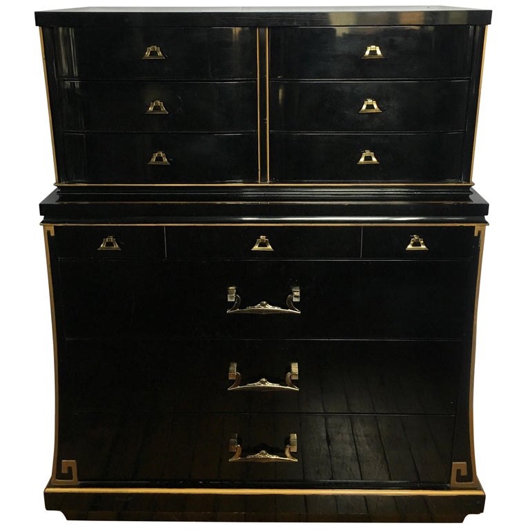 Large Art Deco Black Lacquer and Gilt Greek Key Men's Dresser at 1stdibs