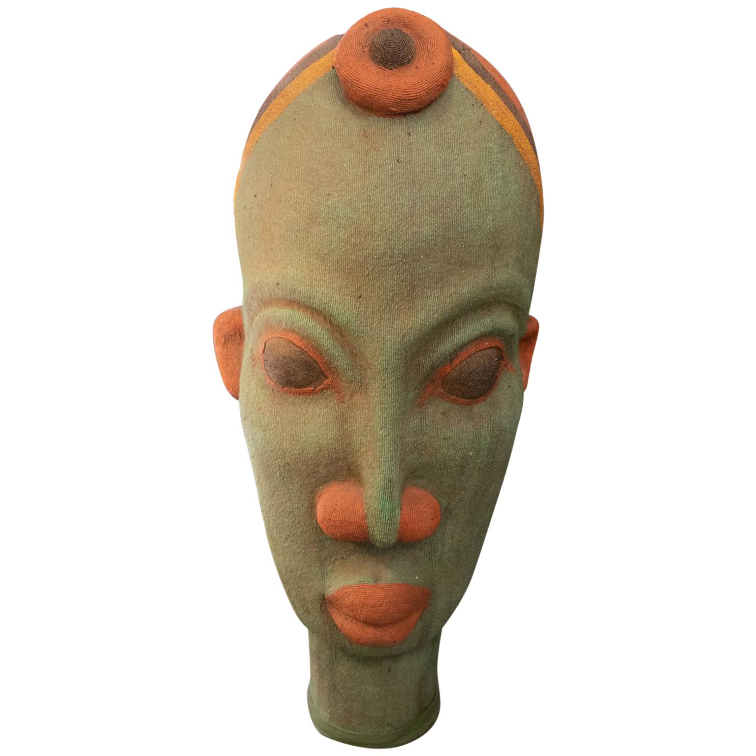 Terracotta Beaded Bamileke Head For Sale