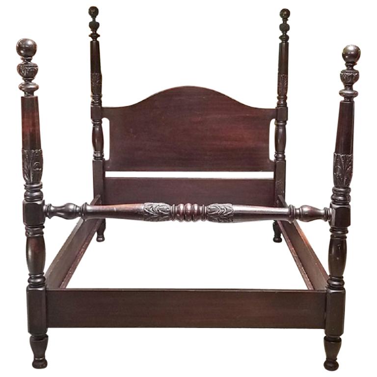 American Empire Style Mahogany FourPoster Single Size Bed For Sale at