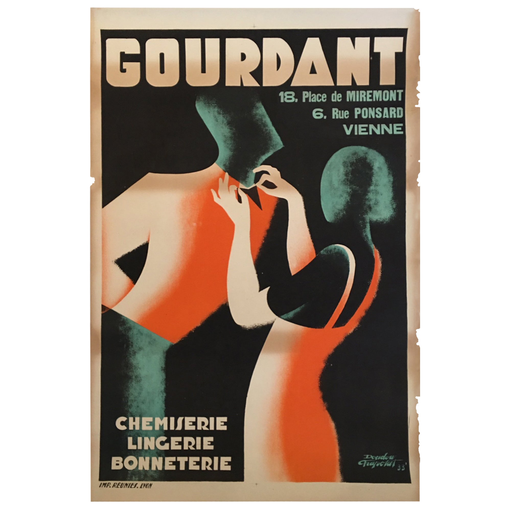 Original French Art Deco Chapeaux Mossant Poster by Olsky For Sale at