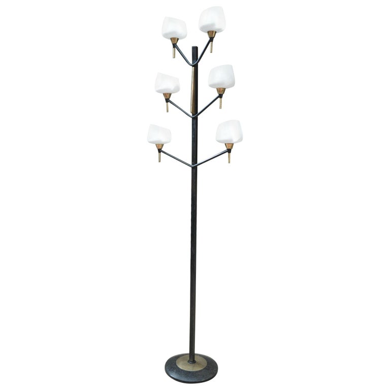 Maison Lunel French Floor Lamp With Six Opaline Glass Shades 1950s Maison Lunel French Floor Lamp With Six Opaline Glass Shades 1950s For