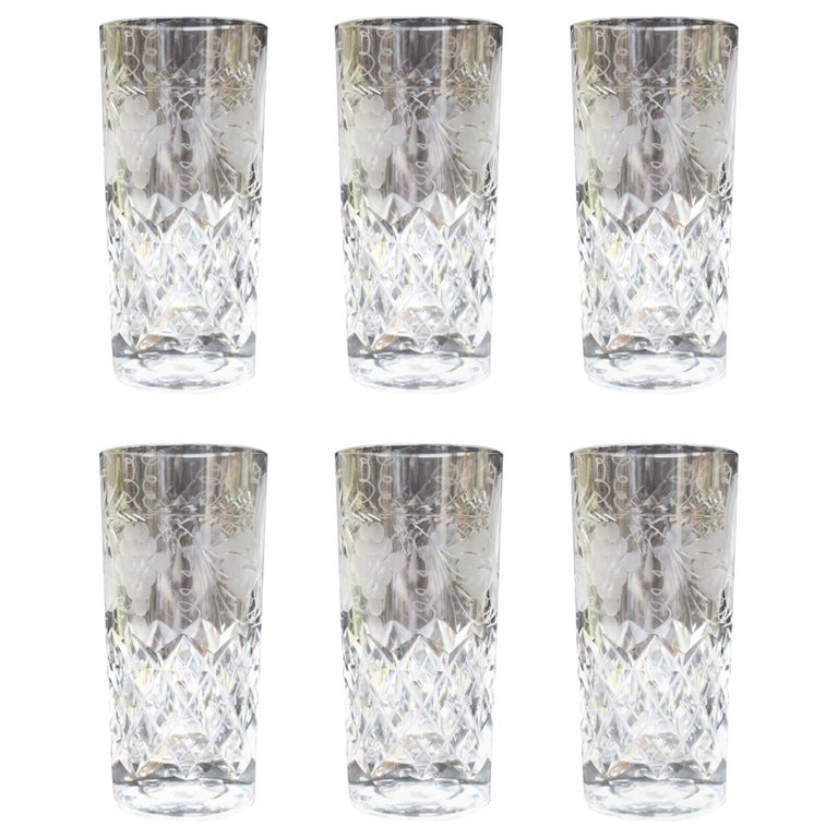Set of Six Heavily Cut Crystal Highball Glasses For Sale at 1stdibs
