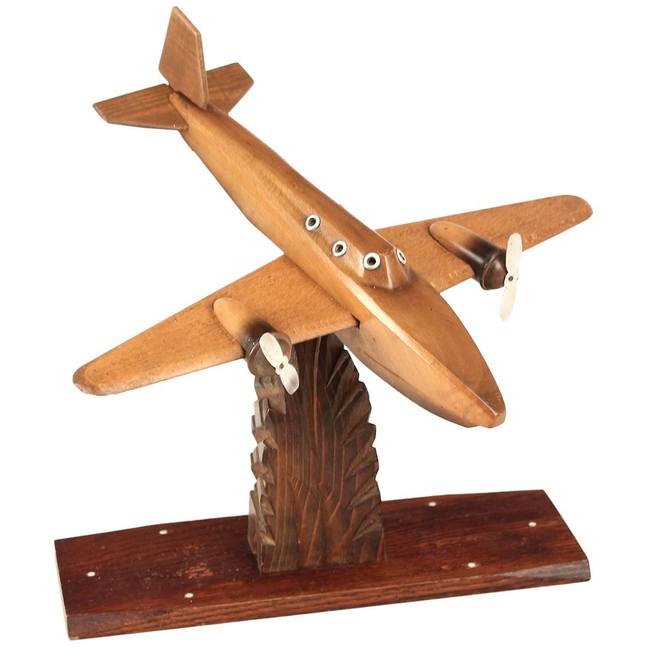 French Art Deco Wooden Bi-Engine Airplane Model For Sale