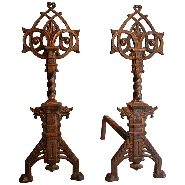 Christopher Dresser Aesthetic Movement Coalbrookdale Cast Iron Andirons