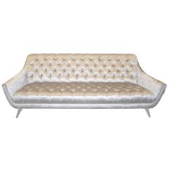 Amazing Regency Modern Silver Grey Velvet Tufted Sofa Mid-Century Modern
