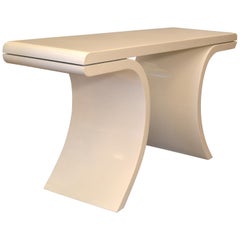 Hollywood Regency White Lacquer Console Table with Curved Legs