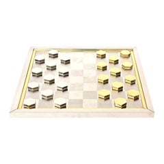 Romeo Rega Brass and Chrome-Plated Checkers Game Italian Vintage