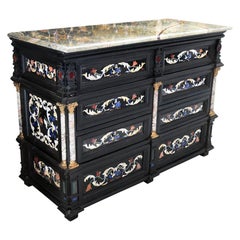 Vintage Italian Pietre-Dure Hardstones Mosaic Inlay and Brass Palatial Chest of Drawers