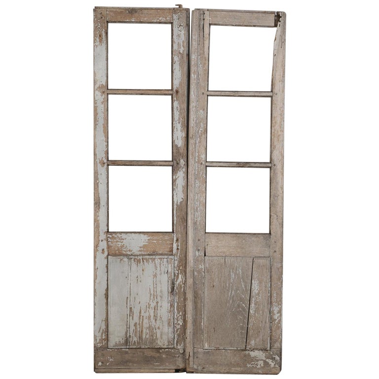 Pair Of Antique French Doors In Original Paint And Great Hardware