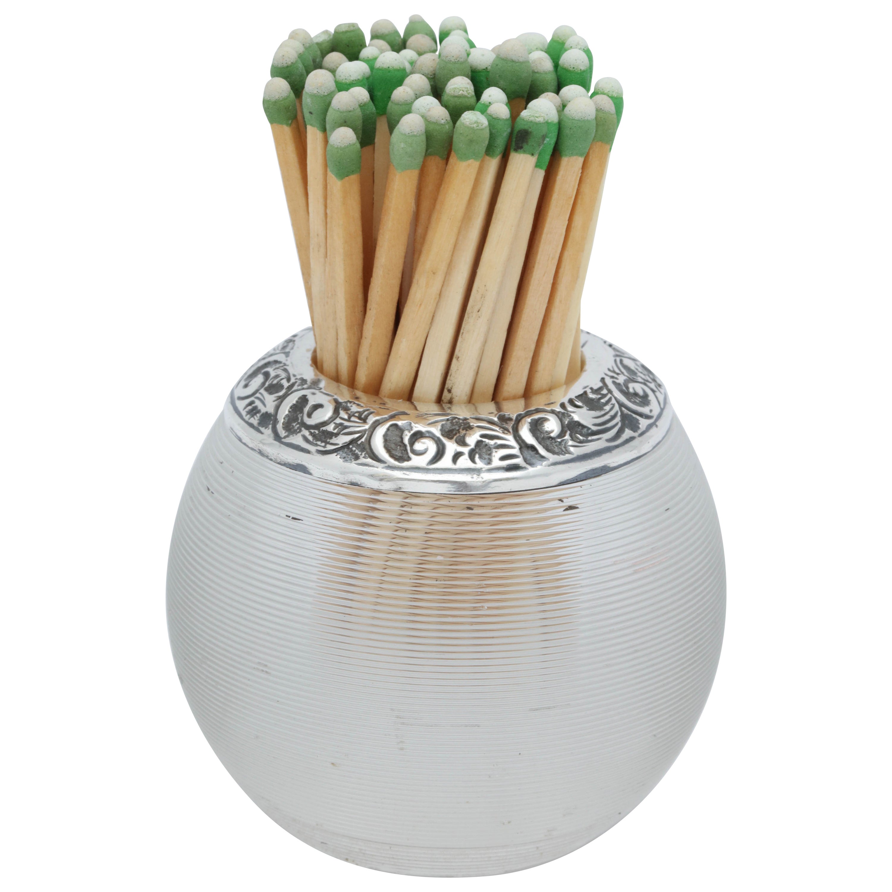 Edwardian Style Cobalt Glass and Sterling Match Holder and Striker For