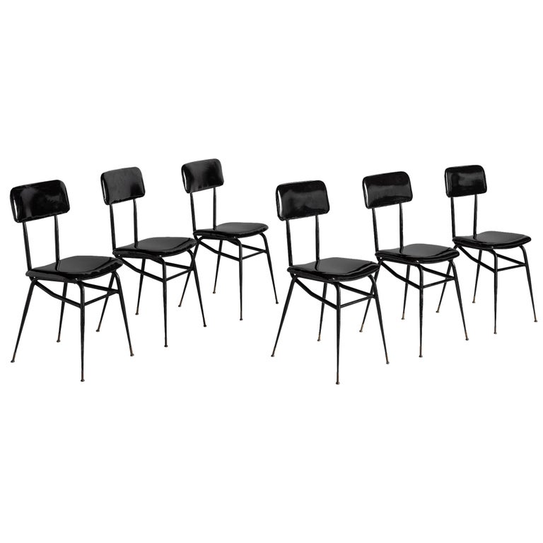 Set of 4 Industrial Metal and Leather Chairs at 1stdibs