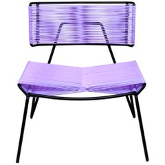 Handmade Midcentury Style Outdoor Chair Charcoal Steel, Lavender PVC in Stock