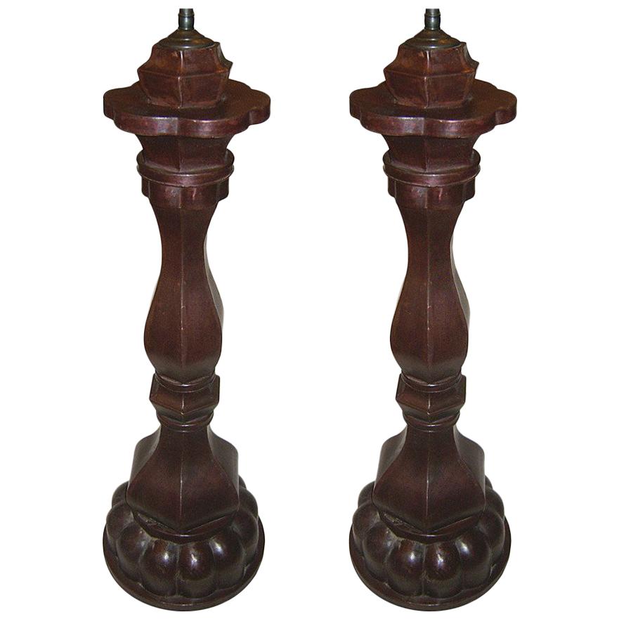 Pair of Large Patinated Tole Lamps For Sale