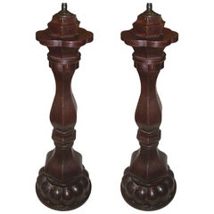 Pair of Large Patinated Tole Lamps