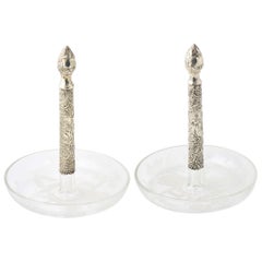 Antique Dutch Repousse Silver and Etched Crystal Candy Dishes, Pair