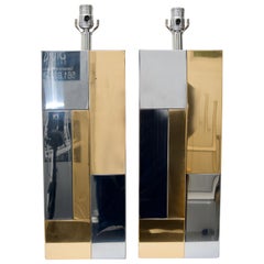 Pair of Chrome and Brass Table Lamps