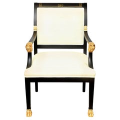 Greek Key and Ram's Head Regency Gold Leafed and Wood Upholstered Side Chair