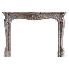 French Louis the 15th Style Red Marble Fireplace, 19th Century
