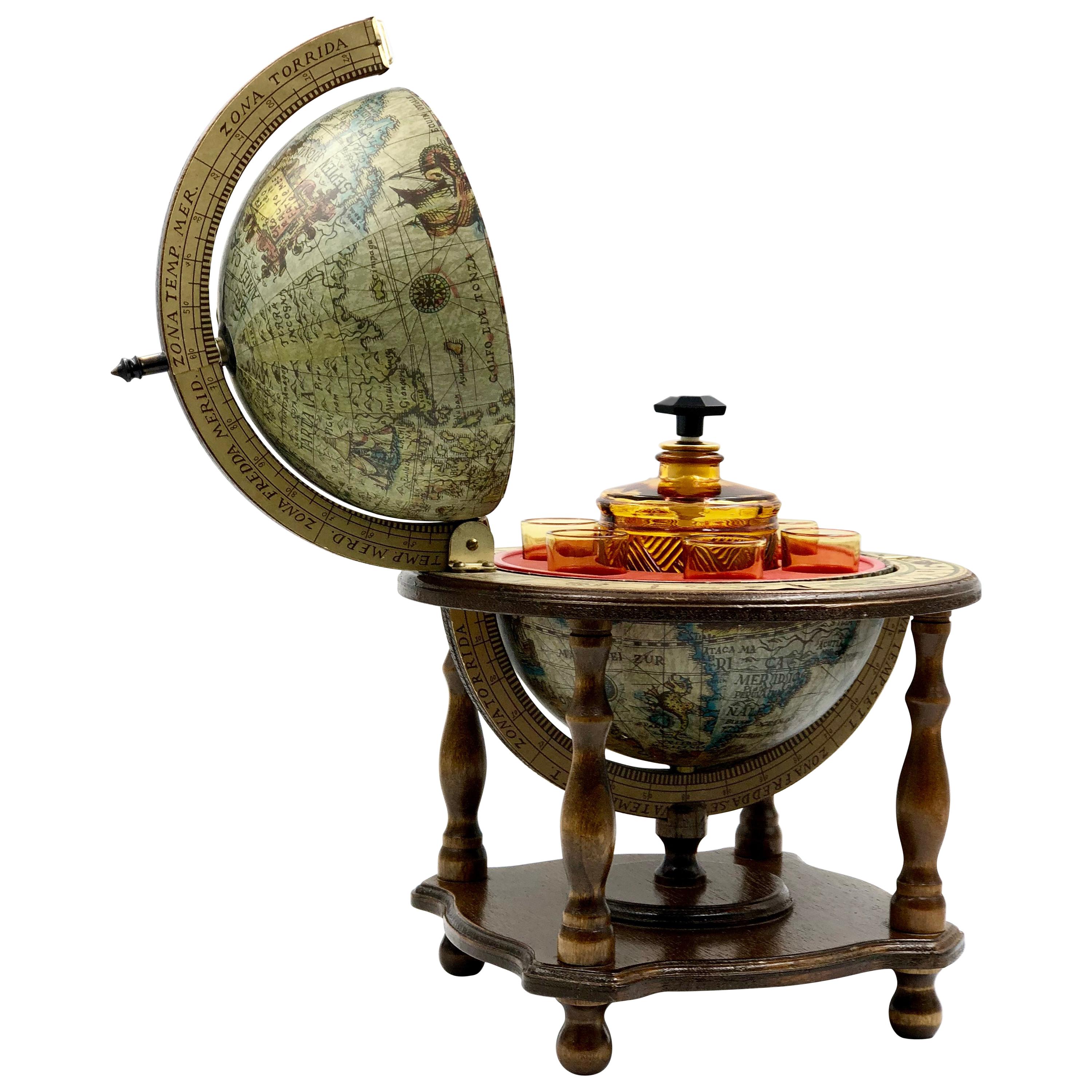 Midcentury Globe with Hidden Bar Set