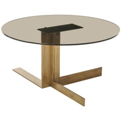 Atlantide, Contemporary Round Coffee Table in Aged Brass with Glass Top