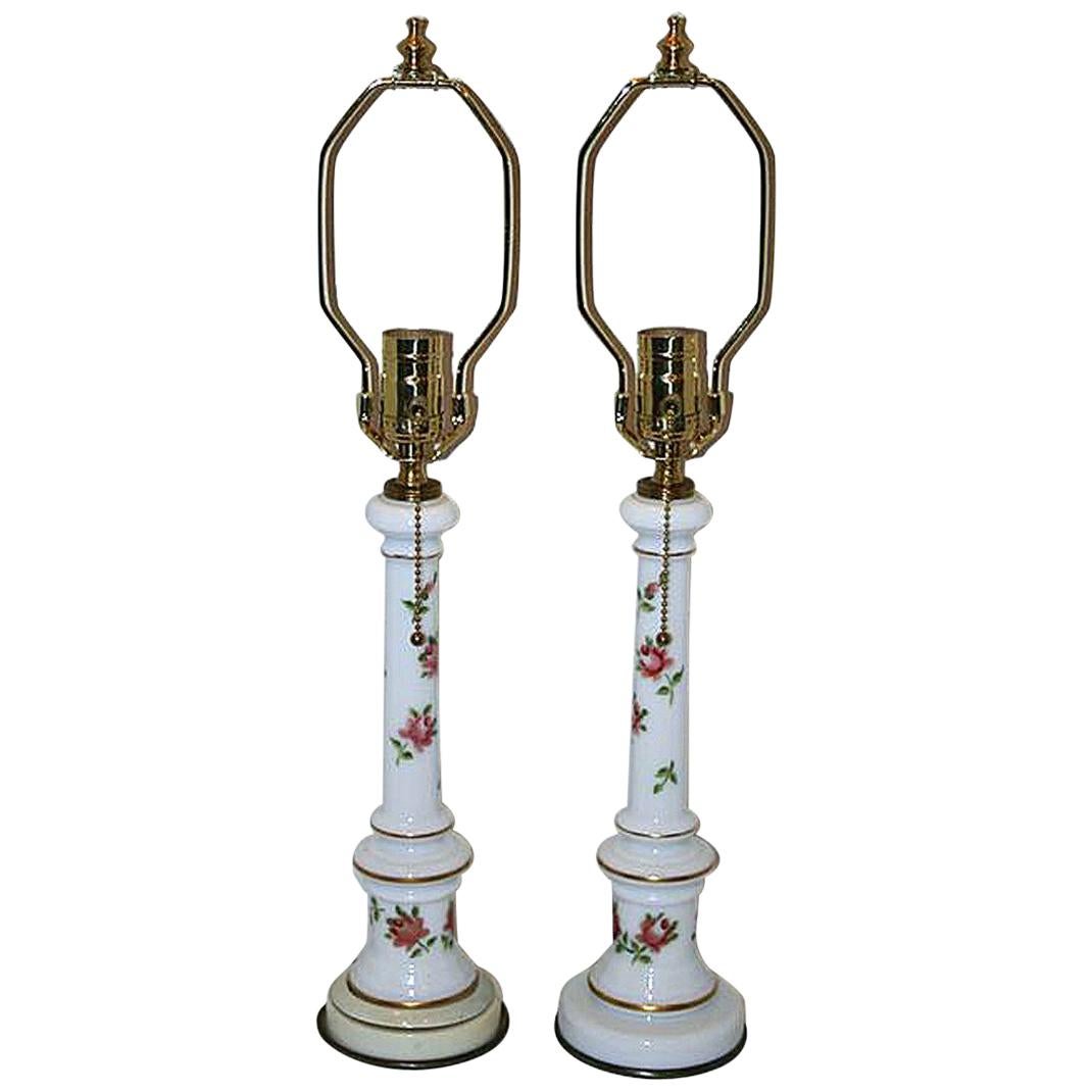 Pair of French Opaline Glass Table Lamps
