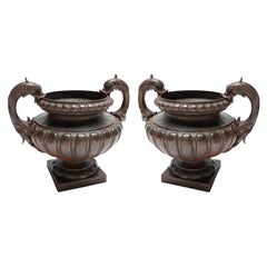 Used Pair of 19th Century Val d'Osne Cast Iron French Garden Urns