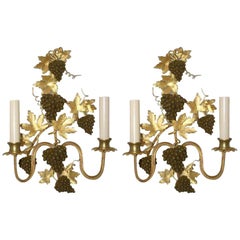 Antique Pair of Grape Gilt Bronze Sconces