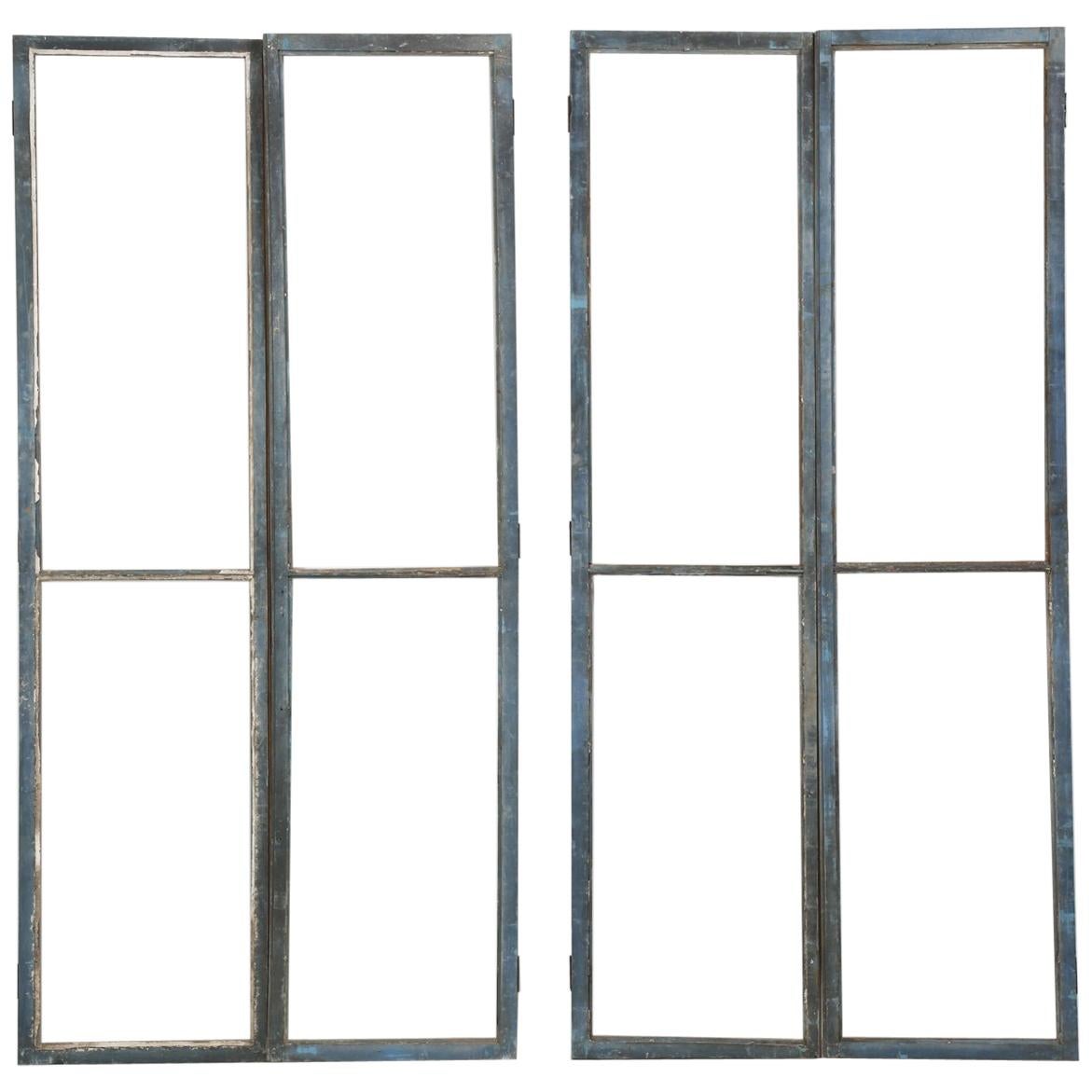 Set of '4' Original Blue Painted Cabinet Doors For Sale