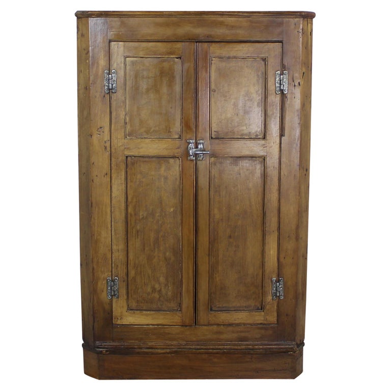 1840s English Corner Cupboard With Faux Front Panel Door For Sale At Antique English Pine Corner Cupboard - 1840s English Corner Cupboard With Faux Front Panel Door For Sale At
