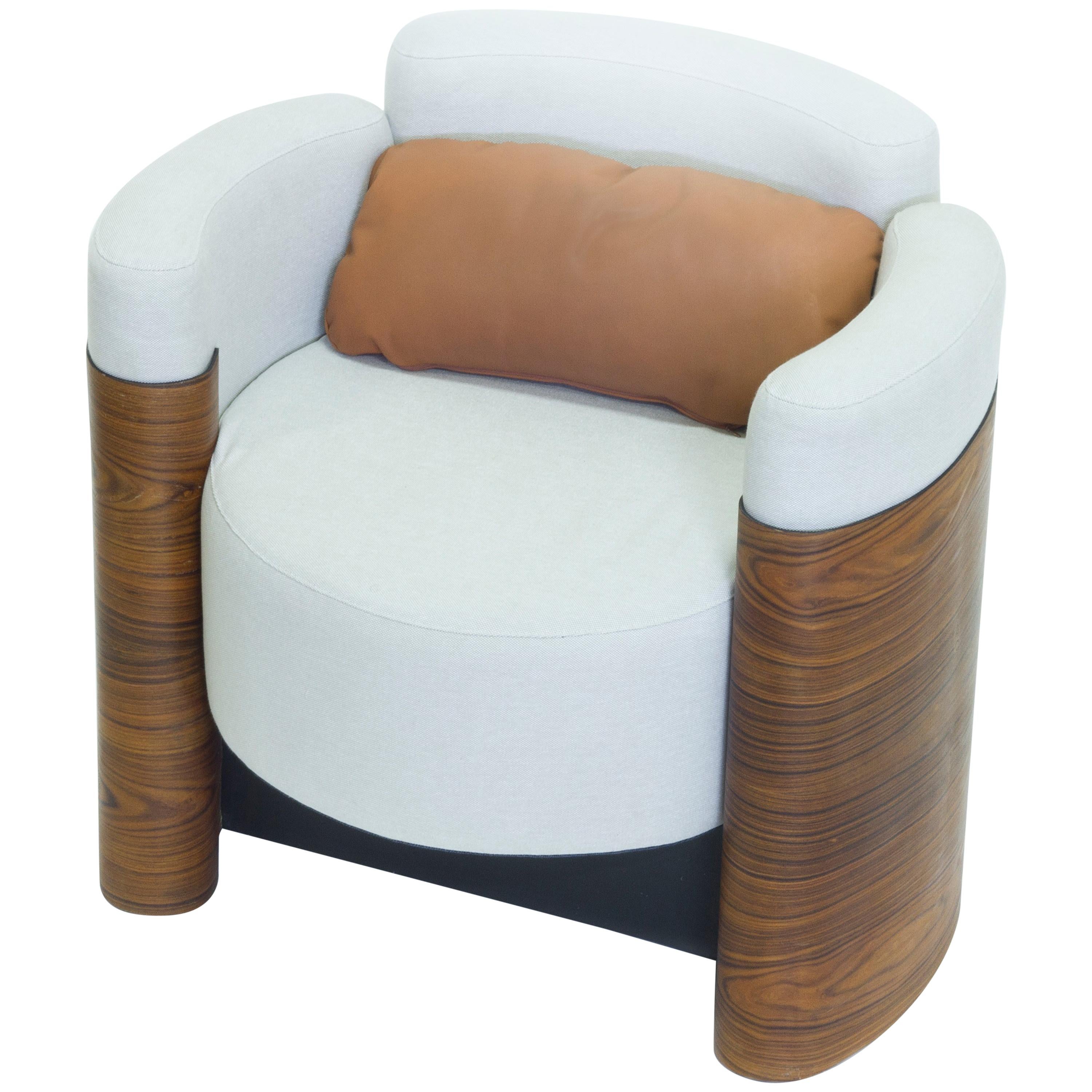 Armchair in Steel, Wood and Upholstery, Brazilian Contemporary Design For Sale