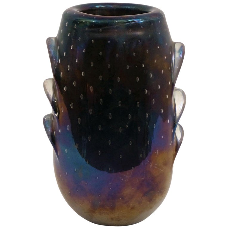 Large Iridescent Black Murano Vase For Sale at 1stdibs