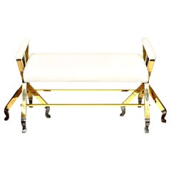 Brass and Steel Upholstered 3-Legged Bench Mid-Century Modern