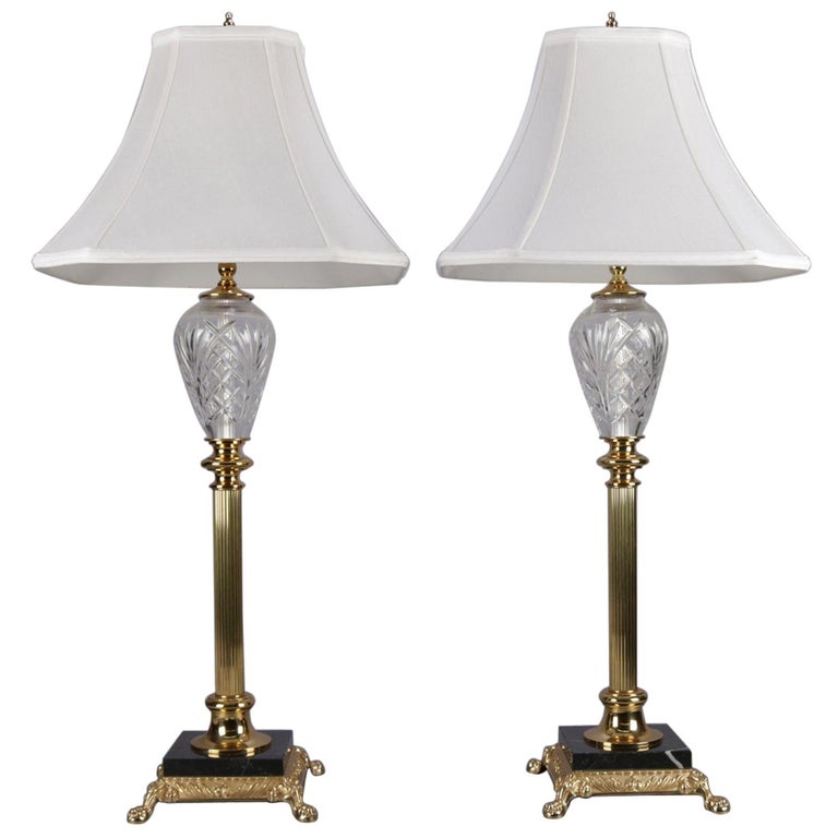 Extensive Set Of Hand Cut Irish Crystal Stemware By Waterford 2 Irish Waterford Marlow Regency Cut Crystal Gilt And Marble Table Lamps