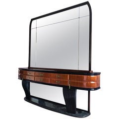 Italian Rosewood Sideboard by Dassi, with Opaline Top and Crystal Handles, 1950s