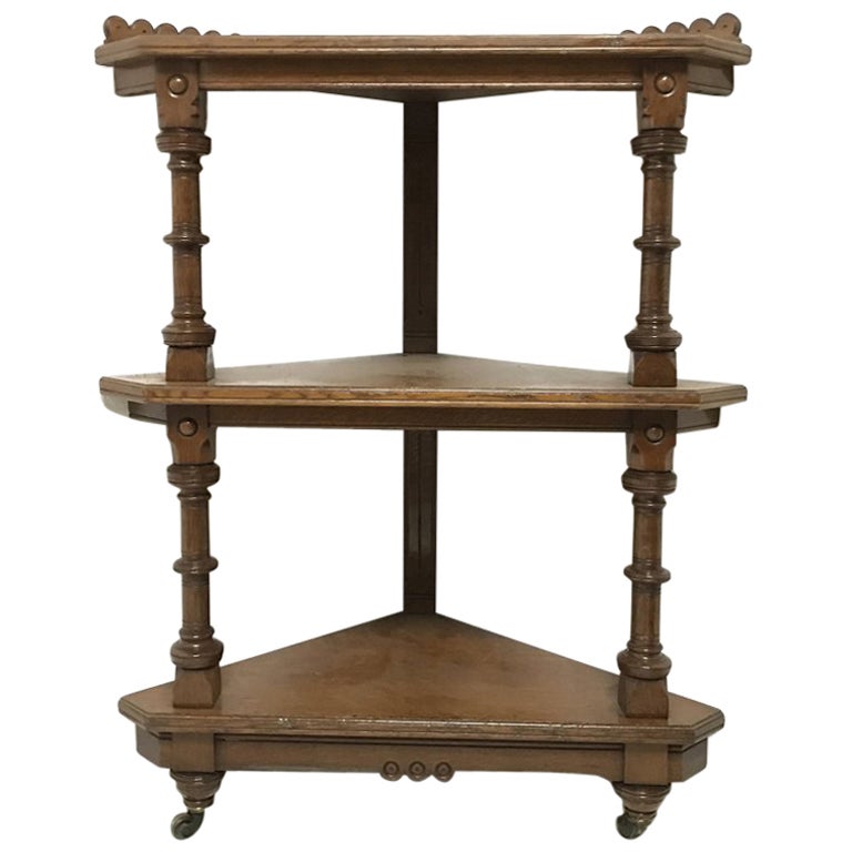 MidCentury Modern Art Deco Oak Corner Shelves, Etagere at 1stDibs