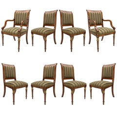 Set of Eight Green Striped Provasi Dining Room Chairs