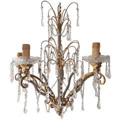 Italian Micro Beaded, Gold Gilt, Crystal Prisms Chandelier