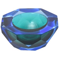 Italian Murano Vintage Diamond Faceted Sommerso Geode Glass Bowl