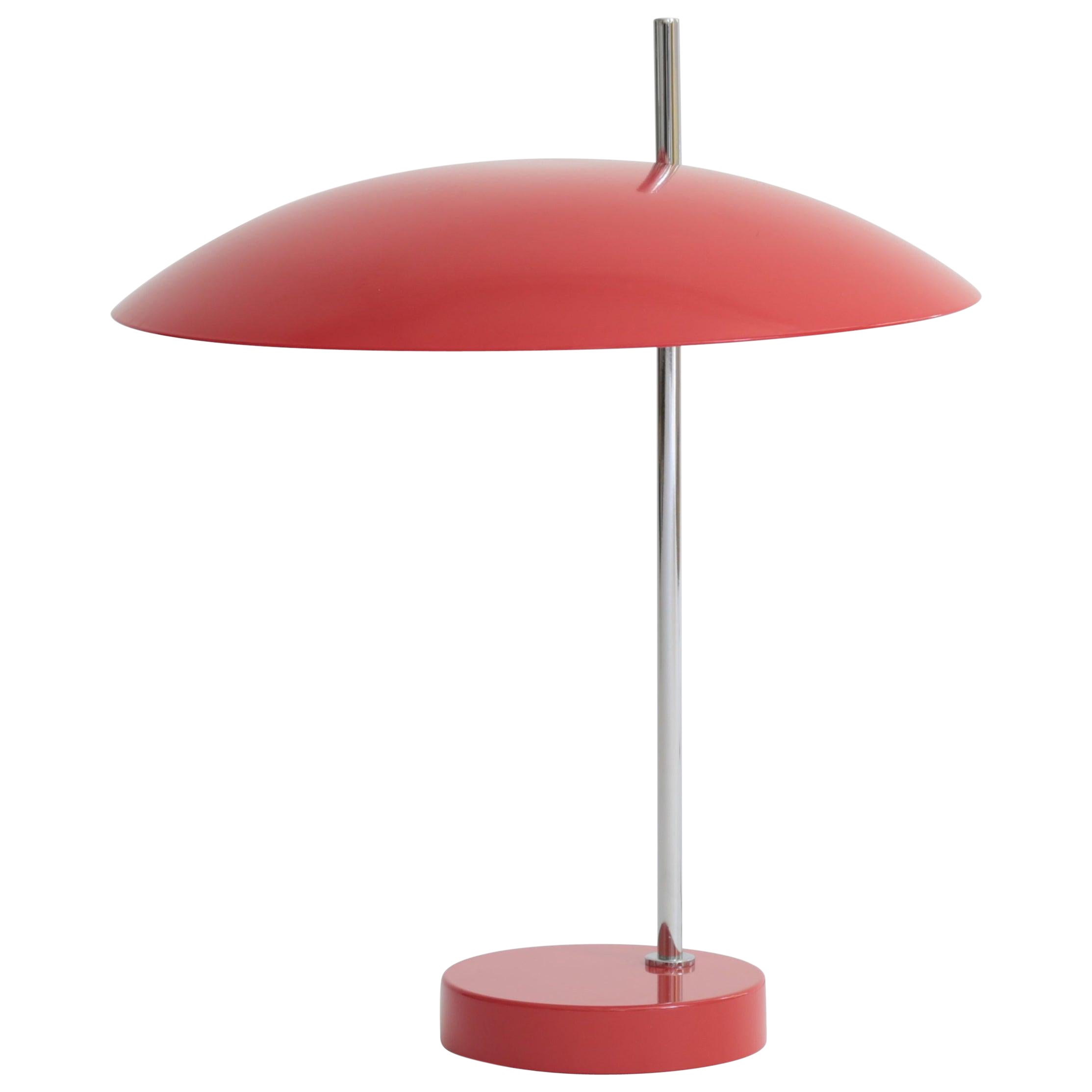 Pierre Disderot Model #1013 Table Lamp in Red and Chrome for Disderot, France For Sale