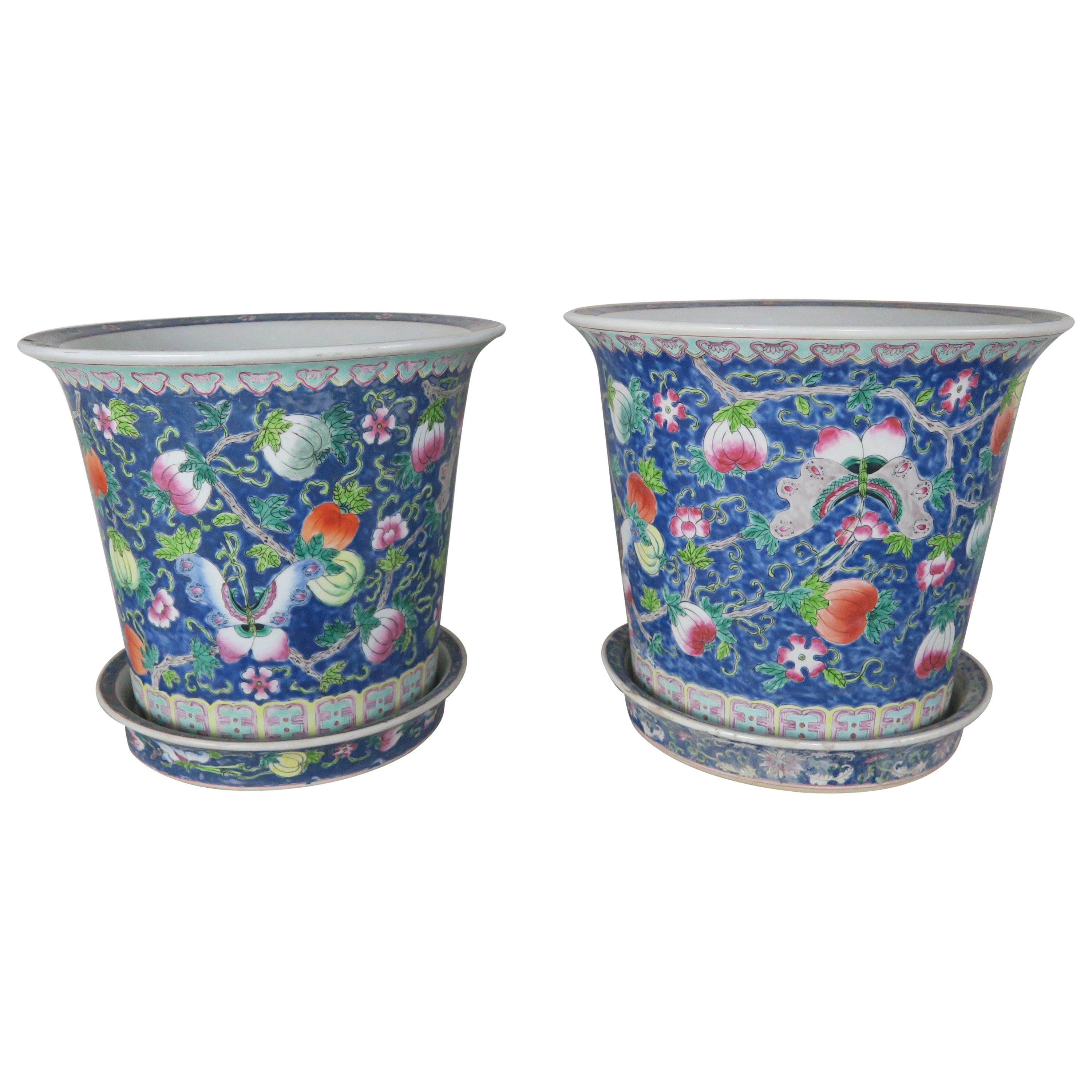 Pair of Hand Painted Ceramic Pots