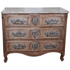 19th Century Louis XV Stripped Walnut Carved Chest with Marble Top