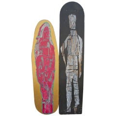 Vintage Two Painted Wood Ironing Boards by Woodstock Graffiti Artist Michael Heinrich
