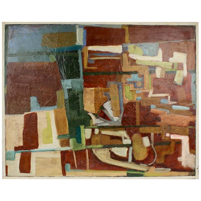 American MidCentury Modern Abstract Oil on Canvas Painting For Sale at
