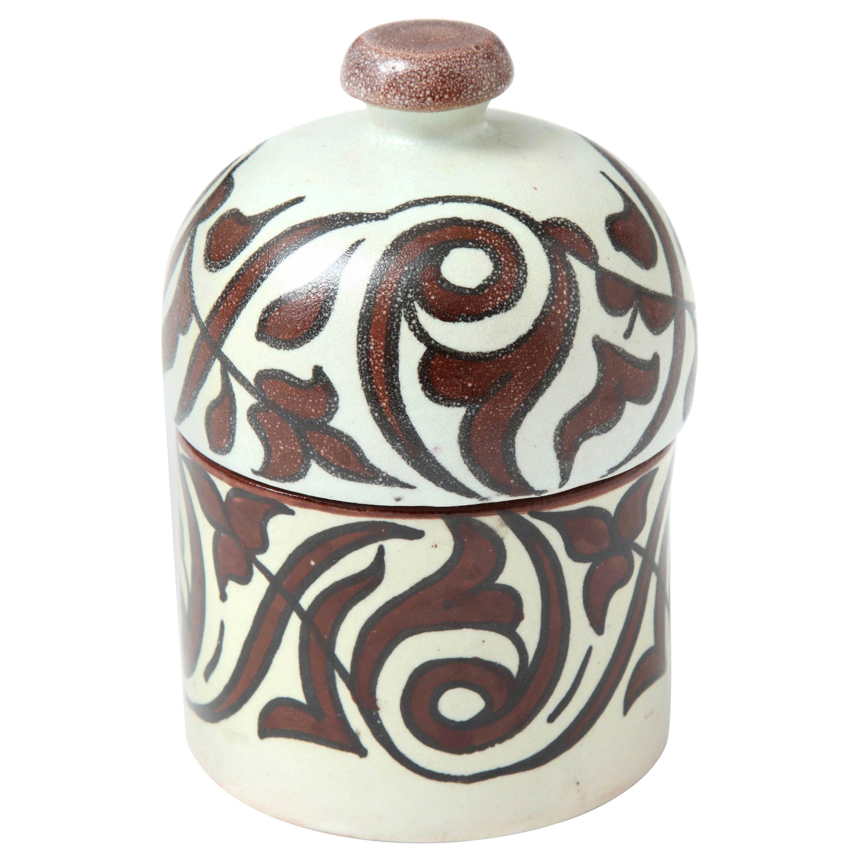 Pottery from Morocco, Cream & Burgundy Color, Handcrafted, Contemporary Ceramic For Sale