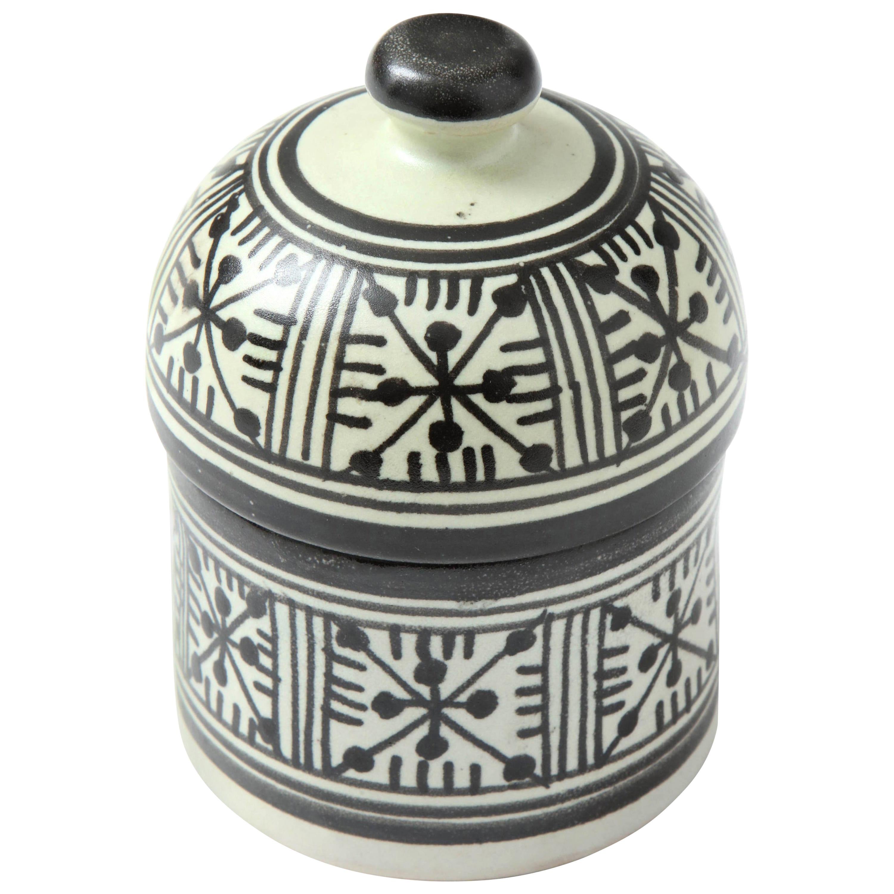 Pottery from Rabat, Morocco, Contemporary Ceramic Jar, Cream and Black Colors For Sale